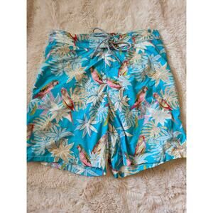 Vilebrequin Tropical Resort wear Blue Parrot Bird Flower Print Swim shorts XXL
